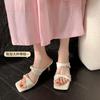 2025 New Great-looking Simple Sandals Women's Summer Wear Square Head Stepping On Shit Feeling Comfortable High-heeled Sandals