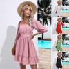 Square Neck Summer Dresses for Women Tie Back Half Puff Sleeve