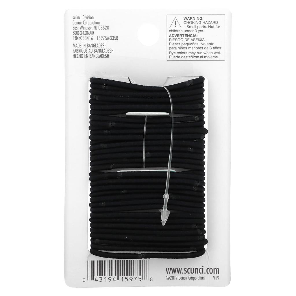 Scunci Резинки для волос, не повреждающие волосы, удобные, мягкая фиксация в течение всего дня, черные, упаковка 34 шт.