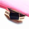 Domineering Plated Rose Gold Inlaid Geometric Black Onyx Men's Ring Gentleman Fashion Zircon Gift