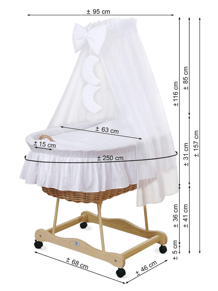 Wicker Moses Basket With Canopy - Little Princess Pink