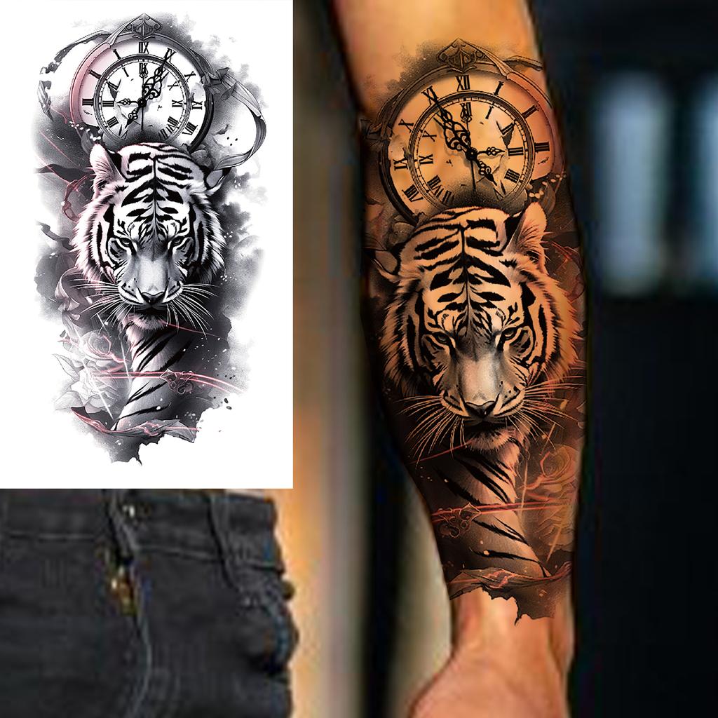 1 Sheet Wolf Tiger Astronaut Dragon Skeleton Temporary Tattoos For Women Men Adults Fake Skull Flower Tattoo Sticker Waterproof