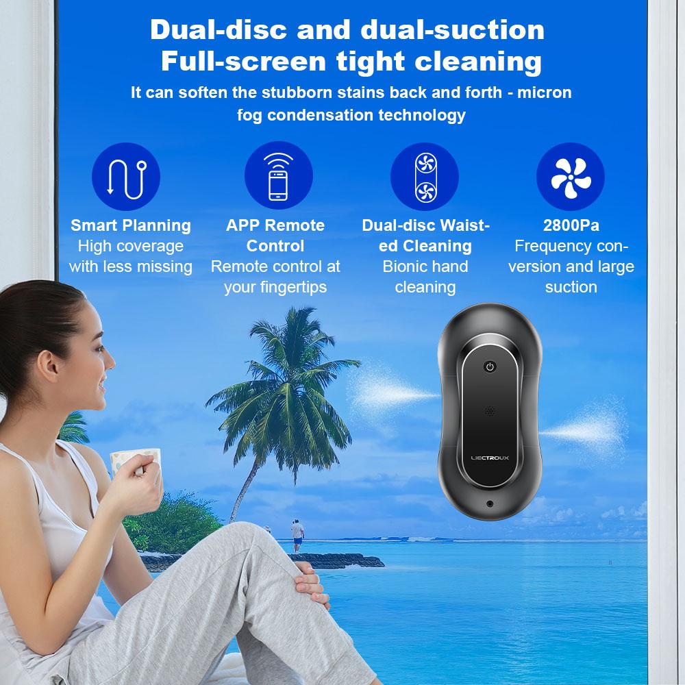 Робот-мойщик окон LIECTROUX YW810, Двустороннее распыление воды, Сухая и влажная уборка, Маршрут ИИ, Бесщеточный двигатель и вентилятор, Управление через приложение и пульт