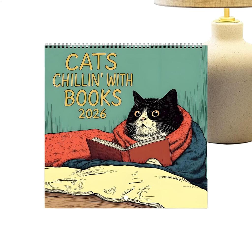 Настенный 12-месячный календарь на 2026 год, подвесной, с дизайном кошек, семейный планировщик расписания, органайзер-календарь для спальни, домашнего офиса, декора