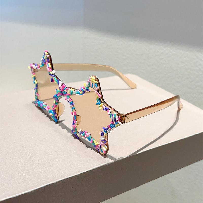 Милые солнцезащитные очки в форме звезды с блёстками Женские Стильные Пляжные Праздничные Декоративные Очки Модные Оригинальный Дизайн Солнцезащитные Очки