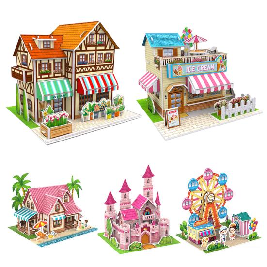 Three-Dimensional 3D Model Puzzles Handmade DIY Houses Building Blocks Kids Toys