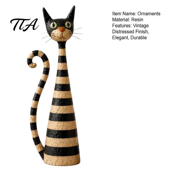 Durable Resin Crafts Vintage Cat & Lady Sculpture, Artistic Striped Statues, Handcrafted Decorative Statues Elegant Polka Dot Ornament, Housewarming