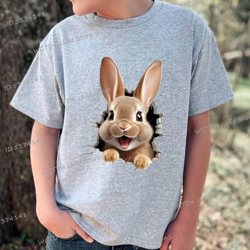 Топы для детей 3D милый кролик принт футболка мода популярная круглый вырез футболка мальчики девочки креативный кролик короткий рукав пасхальная футболка