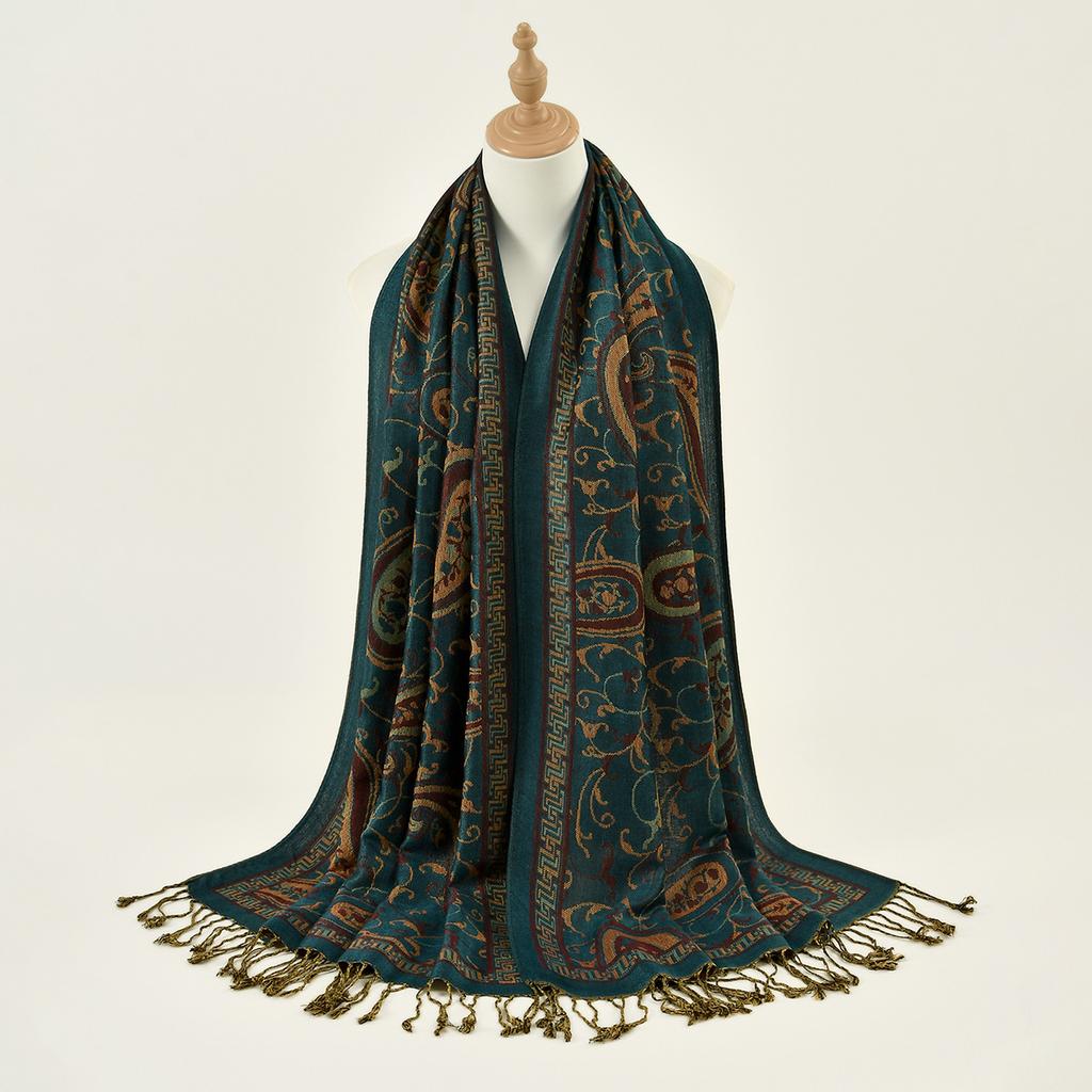 New Cashew Flower Embroidered Ethnic Style Polyester Long Scarf Classic Versatile Jacquard Tassel Women's Shawl Scarf