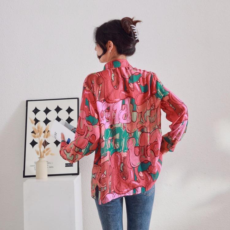 2025 Новая весенняя мода Цветочная льняная блузка Женская с длинным рукавом Свободные топы