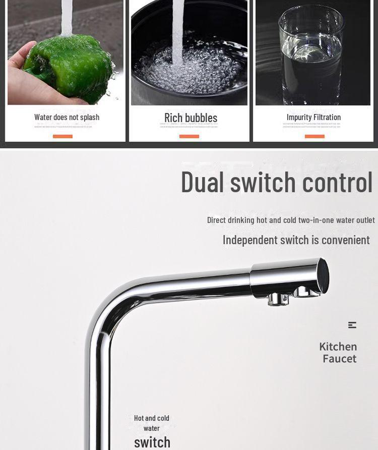 Rotatable Brass Kitchen Faucet: 3-in-1 Hot & Cold Water Purification with Splash-Proof Design