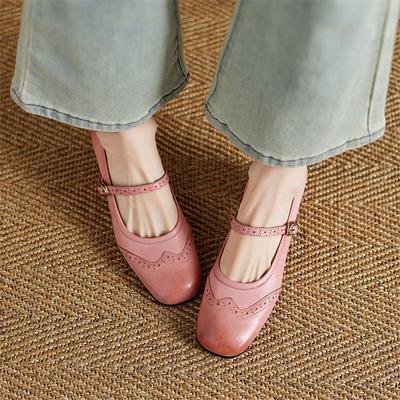 Мода Новые Весна/Лето Натуральная Кожа Женские Туфли-Лодочки для Женщин Модные Броги Квадратный Носок Мэри Джейн Женские Туфли на Высоком Каблуке