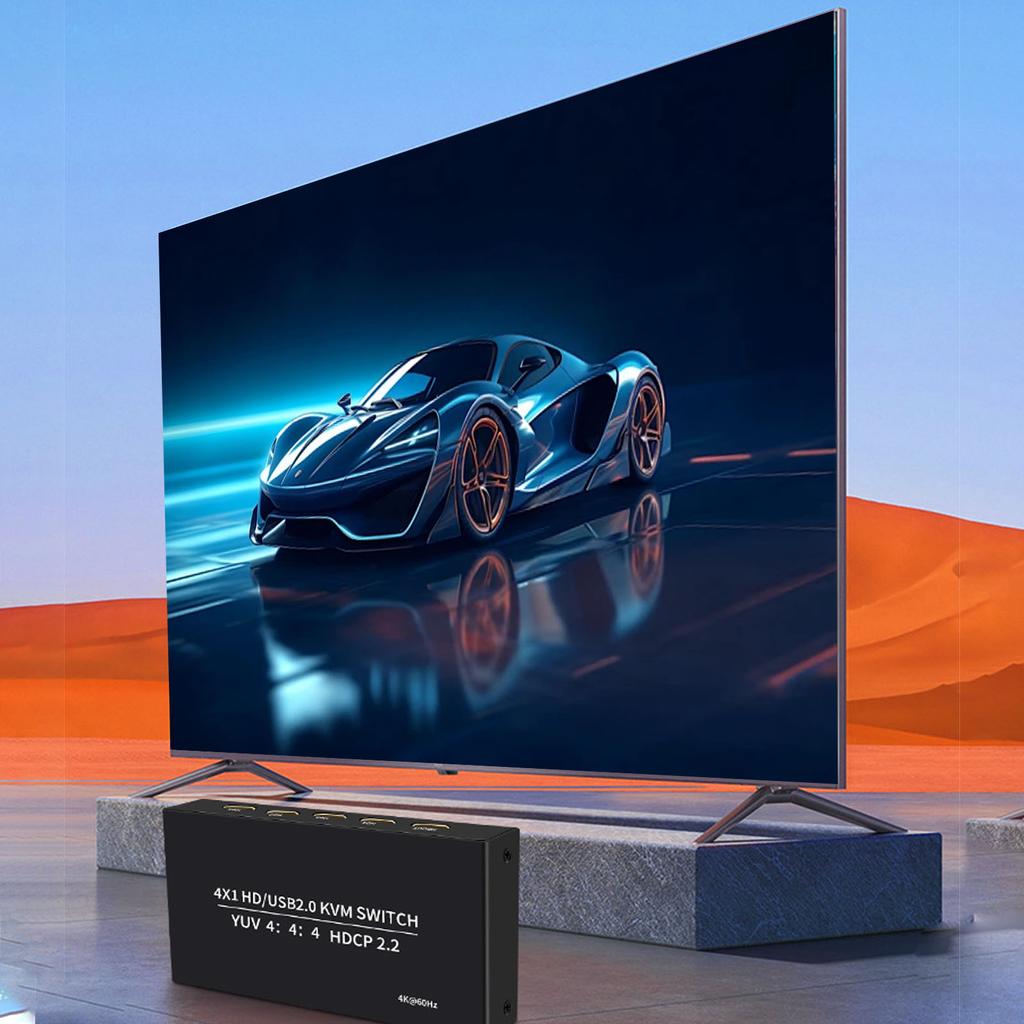 4x1 HD USB2.0 KVM 4K 60Гц Мультимедиа для совместного использования дисплея, клавиатуры, мыши, принтера 4 порта USB Type C и 4 кабеля