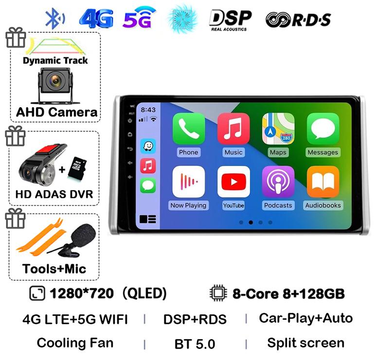 Android 14 Carplay Auto Для Toyota RAV4 XA50 2018 2019 2020 Автомагнитола GPS Мультимедийный плеер Стерео 4G WIFI Камера 360 Головное устройство