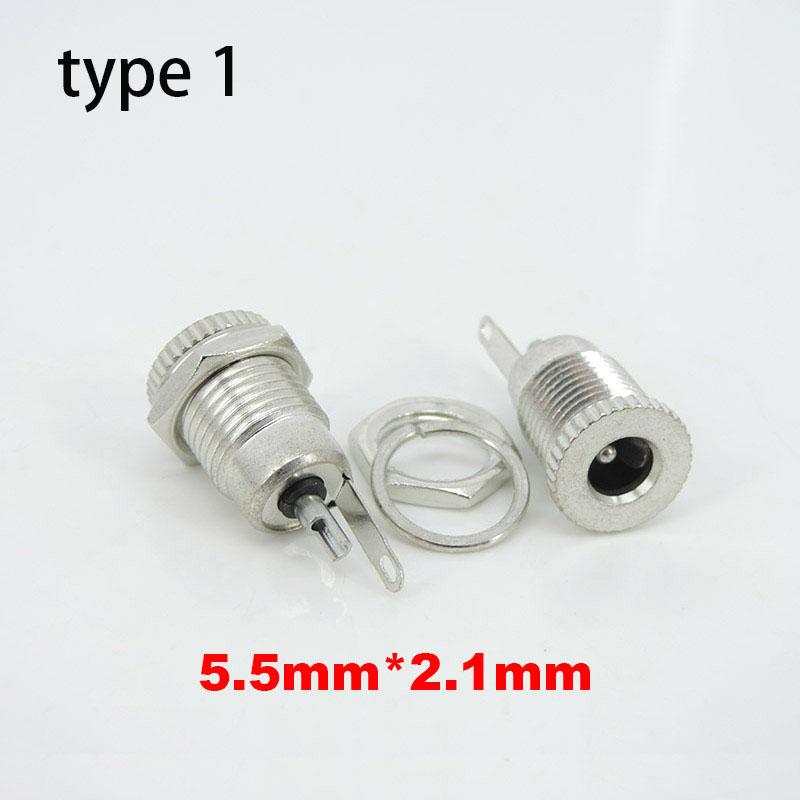10pcs Silver Metal DC Power Male Female Socket Plug Jack Connector 5.5x2.1mm 5.5mm X 2.5mm with Spring Yellow Head 5.5*2.1 5.5*2.5mm