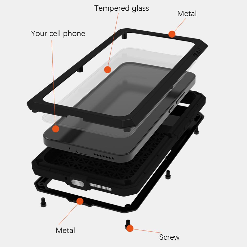 LOVE MEI Противоударный чехол для Xiaomi 14 Защитная пленка из закаленного стекла Металл+Силикон Чехол для телефона