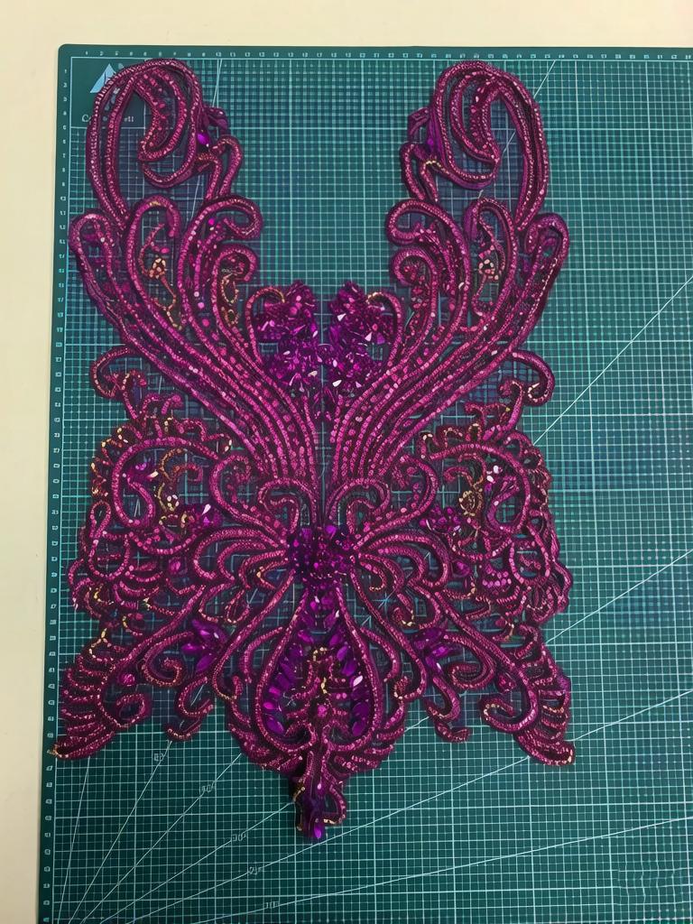 Rhinestone Tassel Dark Purple Beaded Lace Fabric Wedding Dress Corset Handmade Diamond Facets Garment Use