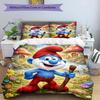 3pcs Duvet Cover Set (1*Duvet Cover + 2*Pillowcase, Without Core), Blue Smurfs Print Bedding Set, Bedroom Decor, All‑Season, Birthday Gift