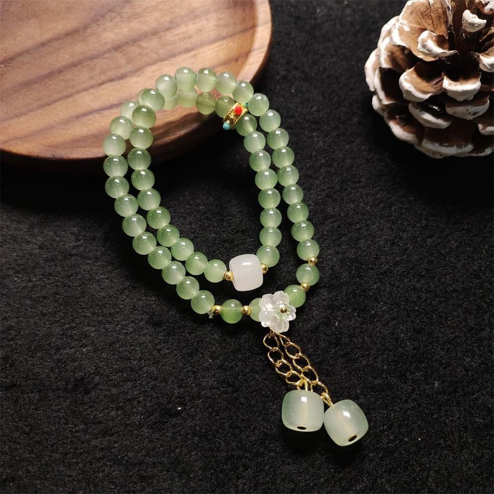 Glass Bead Double-layer Bracelet Green Hand Chain Classic Beaded Bracelet  Daily Wear