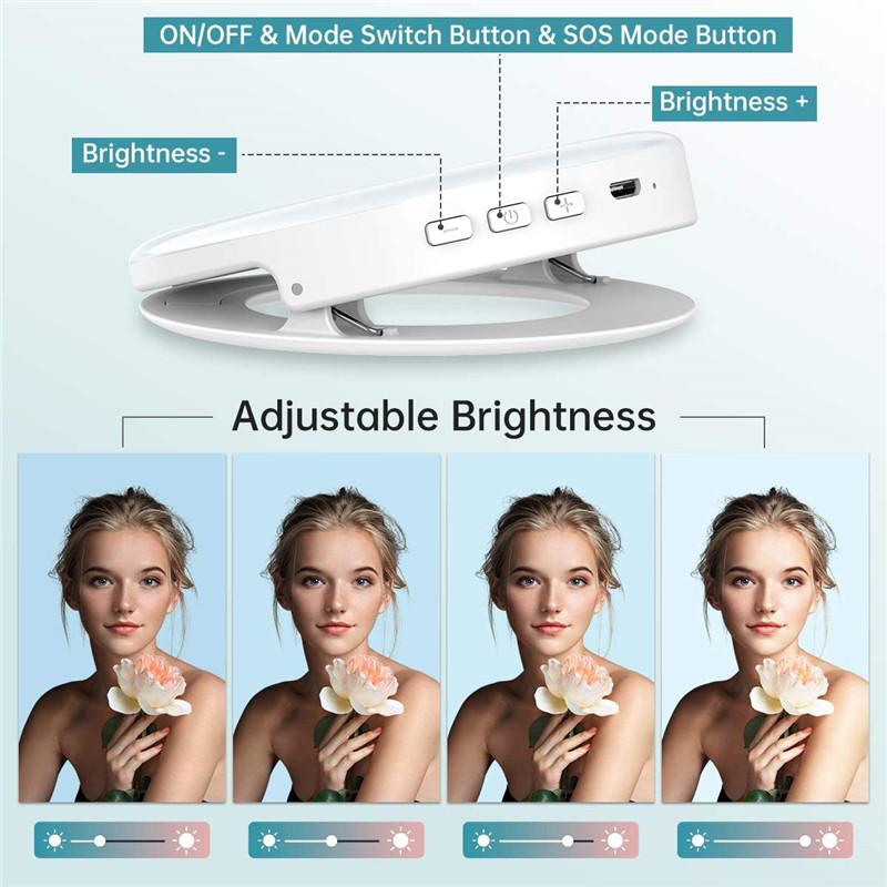 Портативная светодиодная кольцевая лампа Clip Ring Light 40 LED Selfie Lamp 3200K-6500K USB Charge для iPhone 16 Android Xiaomi Live Stream Vlog Fill Lights