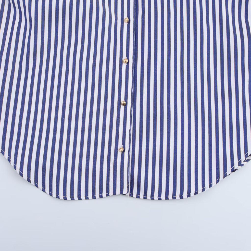 2025 Spring Women's Metallic Thread Striped Long Sleeve Shirt - Euro-American Style