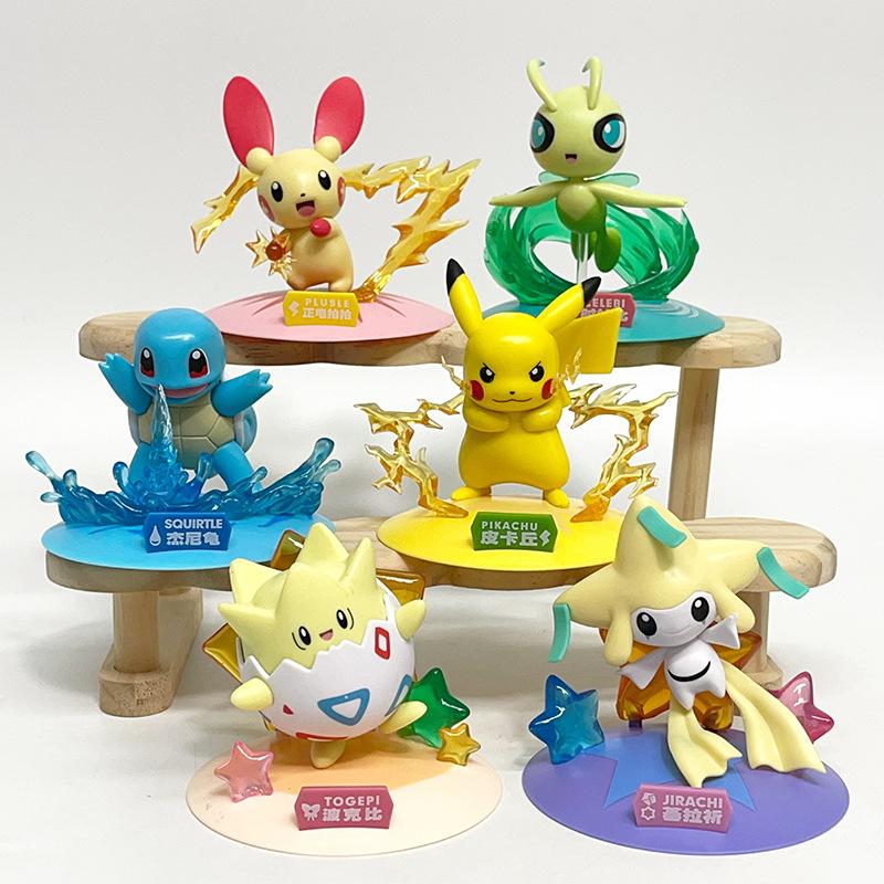 Набор из 6 шт. Игрушки Pokemon в слепой коробке 8 см Фигурка Покемона Пикачу Чармандера Сквиртла Бульбазавра Пиплупа Селеби Модель Декор