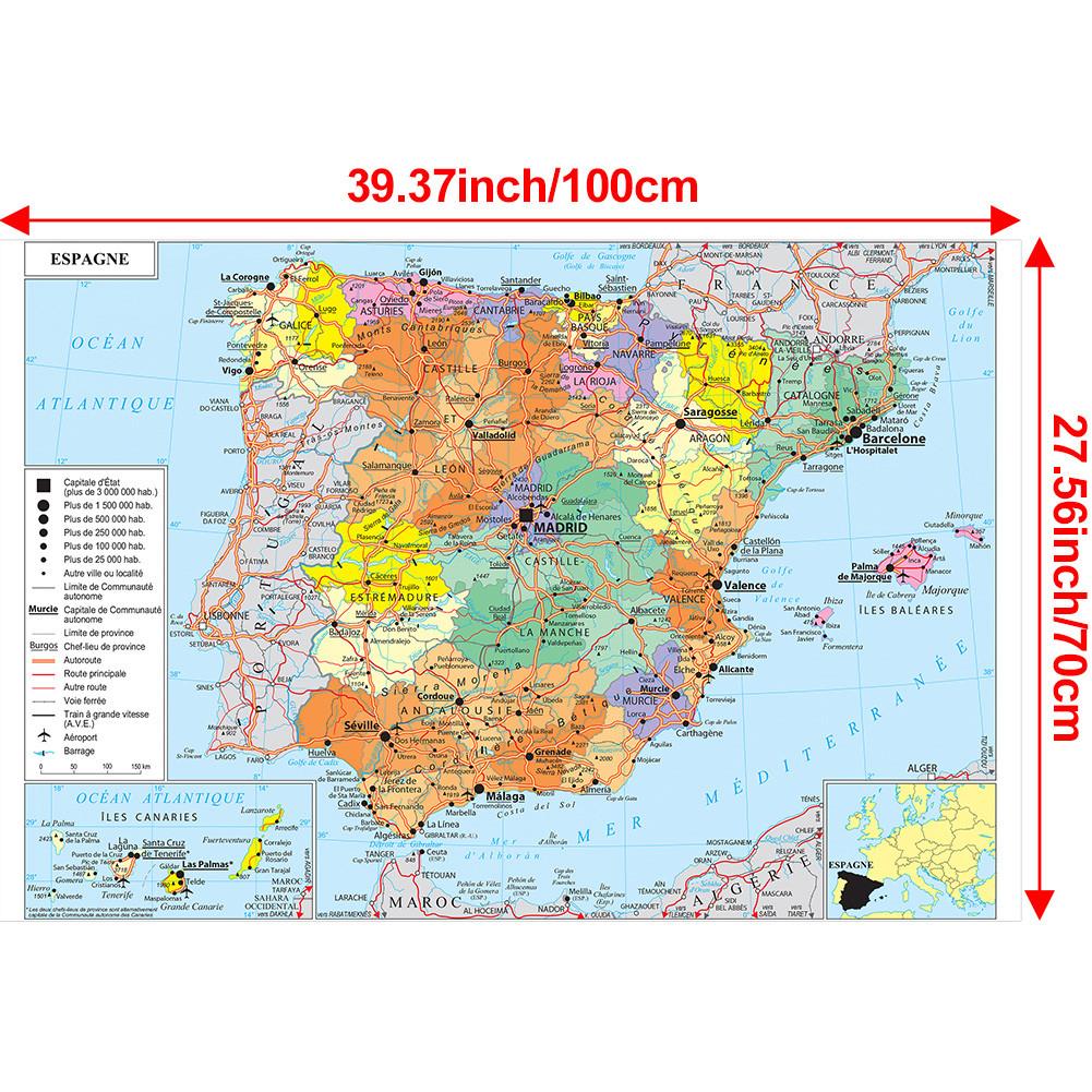 French Map-Spain Administrative Map-Frameless Educational Wall Art Decor,Gift for Language Learners&Geography Enthusiasts