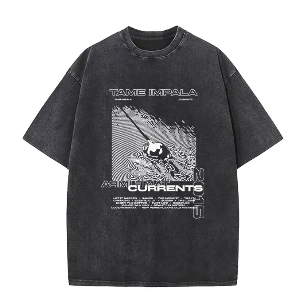 Rock Band Tame Impala Deadbeat Tour 2026 Vintage Washed T-shirt Unisex Hip Hop Gothic T Shirt Casual Oversized Short Sleeve Tees