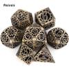 7 Pcs  Yellow Gear Wheel Metal Dice Hollow Metal Polyhedral Dice Set Suitable for Role-Playing RPG  Board Game Card Game