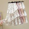 Women's Summer Ruffle Skirt Floral Printed Long Chiffon Skirts for Women