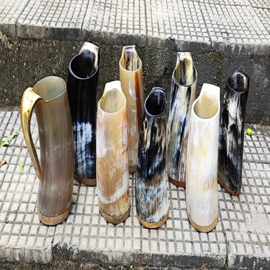 Set of 8 Viking Style Drinking Horns Mug with Stand Authentic Horn Beer Steins