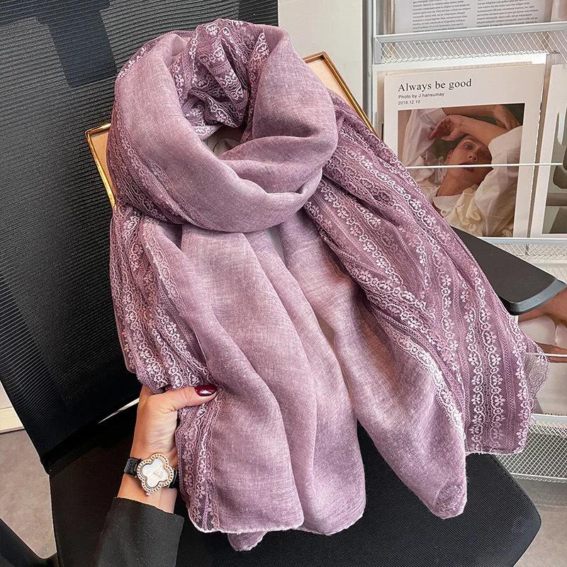 Шарф в стиле пэчворк с кружевом в корейском стиле - Женский весенне-осенний платок из хлопка и льна