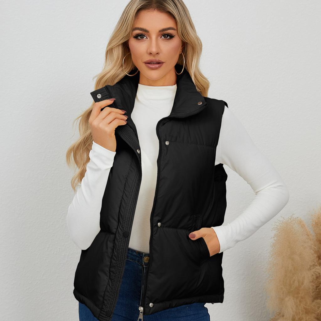 Puffer Vest for Women Lightweight Warm Stand Collar Sleeveless Puffer Jacket Women's Fall Winter Trendy Solid Zip-Up Padded Outerwear Puffy Vests