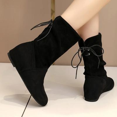 Женские полусапожки больших размеров из мягкого флиса с плоской подошвой, в стиле ретро, с круглым носком, на хлопковой подкладке, теплые и удобные для зимы