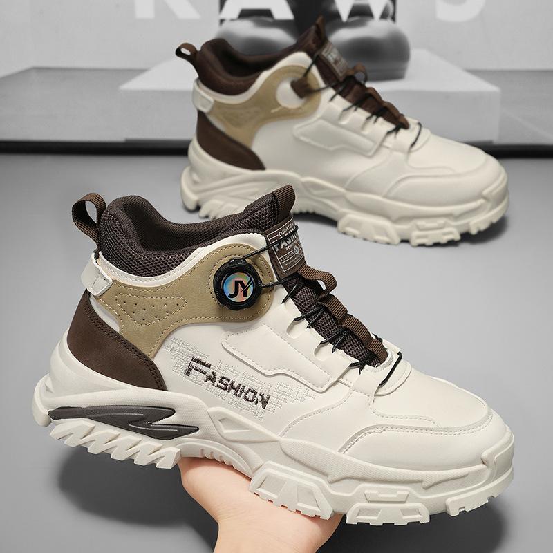 High-top men's shoes autumn new rotating button sports shoes men's trend versatile thick soles increase height casual