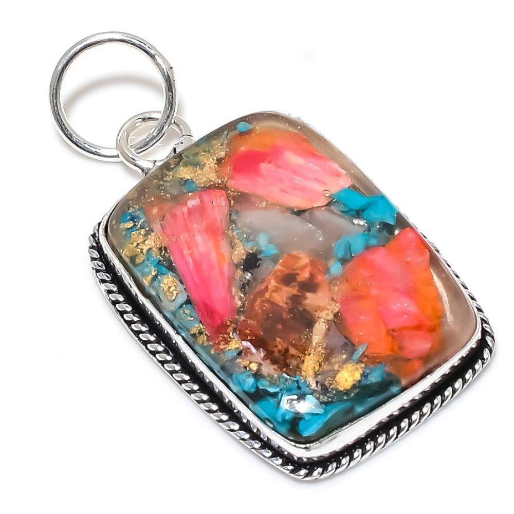 Spiny Oyster Gemstone Handmade 925 Sterling Silver Jewelry Pendant 2.17" U7y13