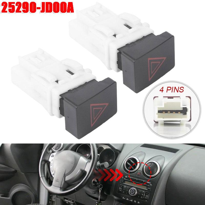 4-pin Hazard Warning Light Switch 25290-JD00A for Nissan Qashqai J10 2007 2008 2009 2010 2011 2012 2013 Car Interior Accessories
