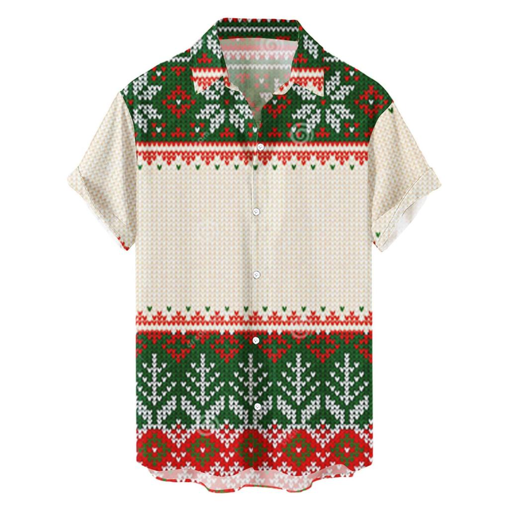 New Christmas Printed Shirt Theme Casual Fashion Spring and Autumn Men's Short Sleeve Shirt