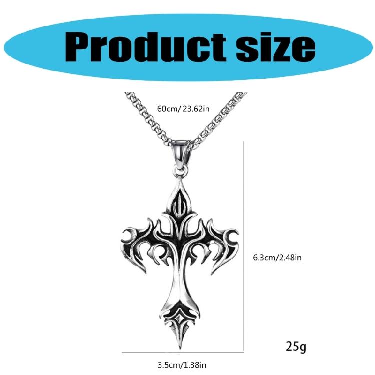 Men's Titaniums Steel Necklace Retro Flame Crucifix Charm Pendant Clavicle Chain Handmade Music Festival Jewelry