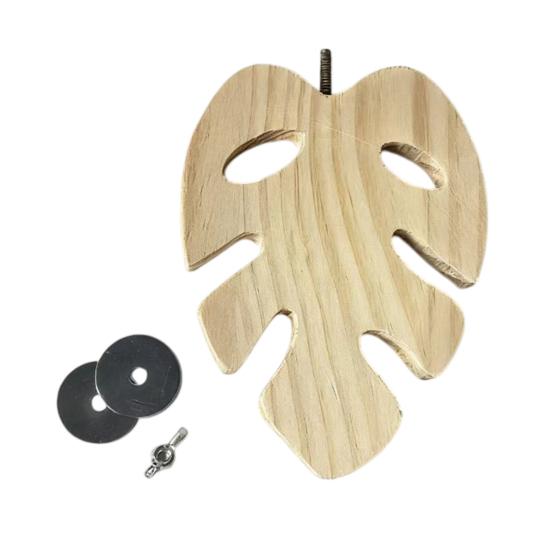 Жердочка для клетки попугая Деревянная платформа-подставка для попугая Лист Монстеры Плоская жердочка с сосновой шишкой для корелл, конуров, Жако Обточка когтей