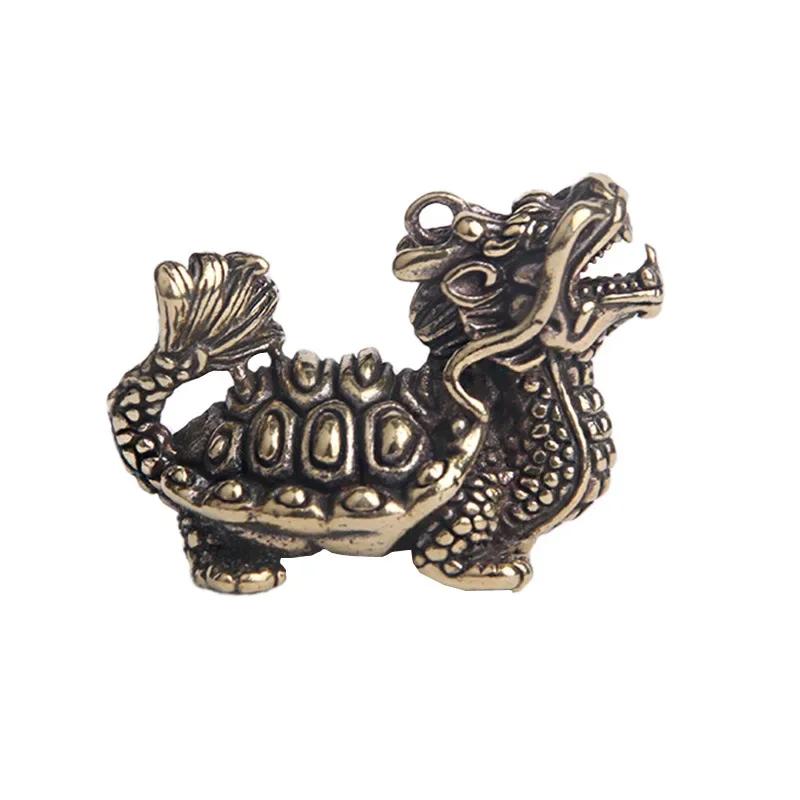 Retro Brass Dragon Tortoise Lucky Mythical Beast Chinese Style Home Decoration Desktop Ornaments Creative Keychain Pendant