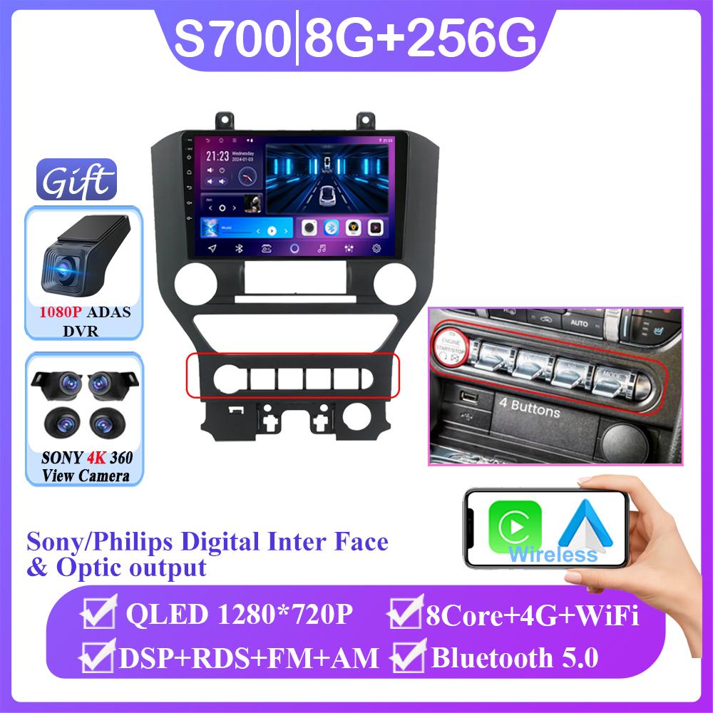 Android 14 Carplay Car Radio для Ford Mustang S550 2014 2015 – 2021 Навигация GPS Мультимедийный проигрыватель стерео WiF+4G 360 Камера BT