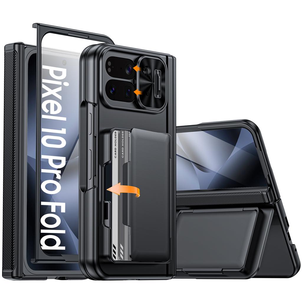 Чехол для телефона Google Pixel 10 Pro Fold с держателем для карт [Блокировка RFID], Защита камеры, Защита шарнира, Скрытая подставка, Защитное стекло экрана - Фиолетовый