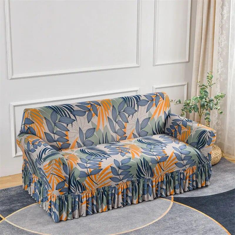 Flower Style Elastic Sofa Cover Double Sofa Large Skirt Full Cover Four Seasons Universal Set Full Set Sofa Cover Cloth Cushion