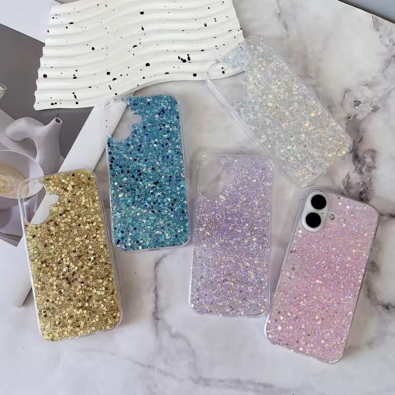 Звездный блестящий силиконовый чехол с пайетками для iPhone 16 15 14 13 12 11 Pro X XS XR Max 8 7 6 Plus SE Bumper Transparent Cover