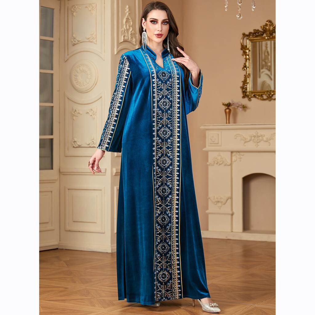 Рамадан Ид Джалабия Мусульманское платье Дубайская вечеринка Vestidos Вышитые арабские длинные халаты Марокко Саудовская Абайя Кафтан Исламские платья