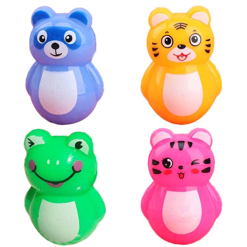 4 Pcs Tumbler Adorable Roly Poly Plastic Cartoon Animal Tumbler Rattles Tumbler Toys
