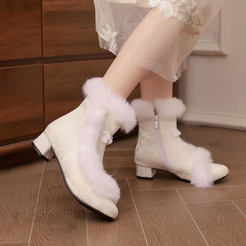 New Short Boots National Style Thick Heel Middle Heel Handicap Girl Student Lolita Female Short Boots Thorn