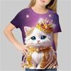 Girls' Summer T-shirt Short Sleeve Animal Cat Active Polyester Day Wear Children's Print 2-14 Year Old 3D Print Pattern Shirt
