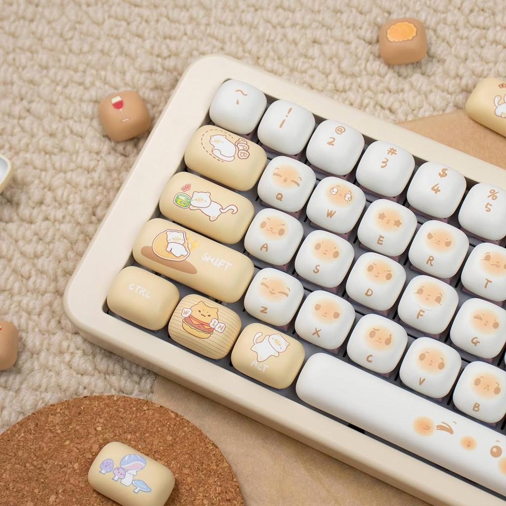 137 Key PBT Cute MOG Profile Keycaps Yellow Circle Keycap Set for Cherry MX Gateron Switches Mechanical Keyboard 60% 65% 70% 100% (Bread Cat)